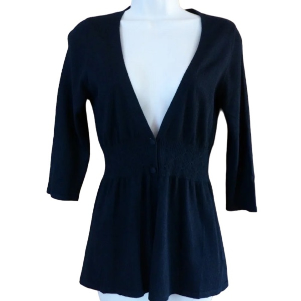 White House Black market two button cardigan. Ruched waist. 71% silk. Size M.